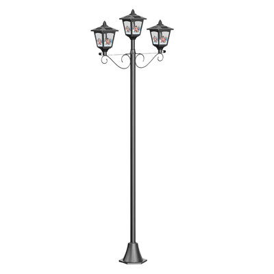 Lampadaire de Noël 72 "à trois têtes, lampadaire extérieur rétro pour jardin, pelouse, avec autocollants oiseaux rouges (famille des bonhommes de neige)