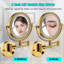 Miroir de maquillage mural grossissant à double face à DEL 8 pouces avec extension de 12 pouces à finition dorée Prise de grossissement 1 / 3X à 360 degrés
