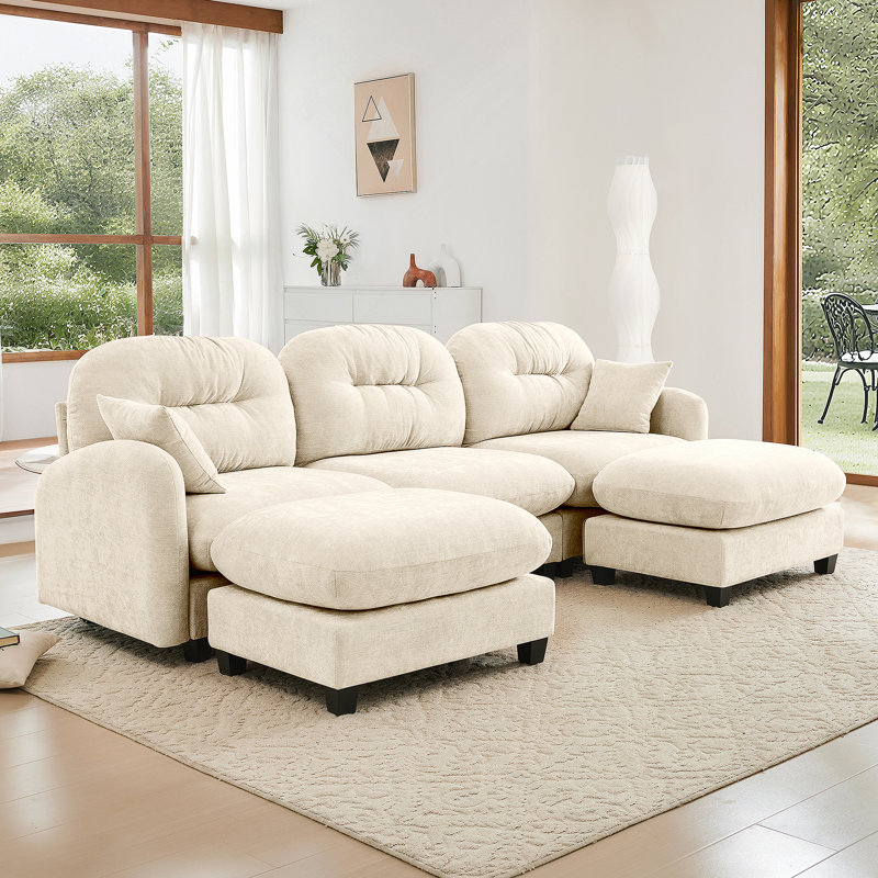Canapé modulaire en U modulaire avec repose-pieds, tissu en chenille de qualité supérieure, 2 coussins décoratifs, mousse haute densité, dossier rembourré capitonné, facile à installer pour divers espaces