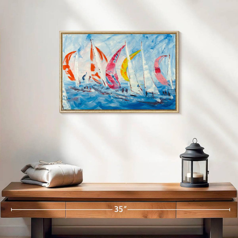 Sailing, 19" X 13", Floating Frame Natural Wood