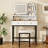 White Dressing Table With 360 Rotating Mirror, 3 Color Lighting Modes, Ample Storage, 2 Drawers, - Tier Shelves, Amber Glass, Power Outlet, Metal Structure Makeup Vanity Modes Led Shelving, Glass