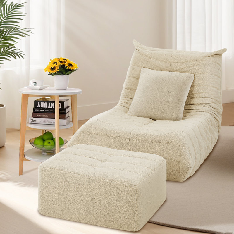 Bean Bag Chair With Ottoman and Pillow, Sofa Big Beanbag Chair For Adults Fireside Bean Bag Lounger Memory Foam Chair For Home, Apartment Or Gaming Venue, Lambswool