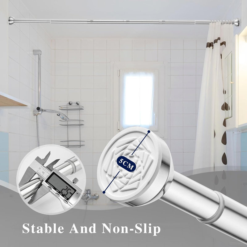 125cm Straight Tension Shower Curtain Pole & Hook Set, Silver