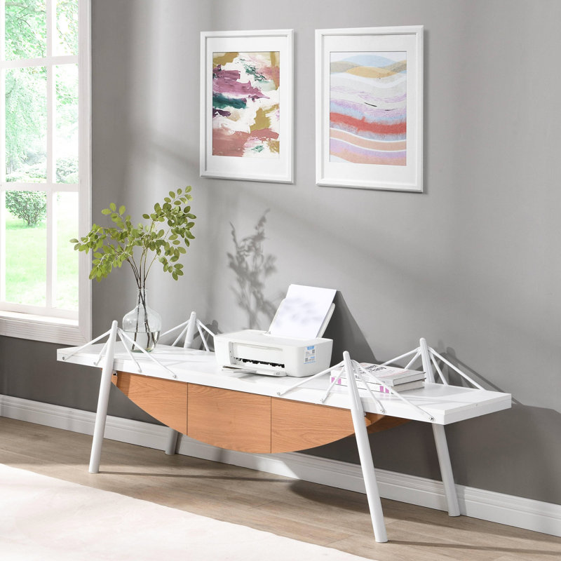 Meuble télé moderne, 69,73 po avec tiroir, console média en bois pour le salon et le bureau, meuble audio-vidéo et bureau blanc