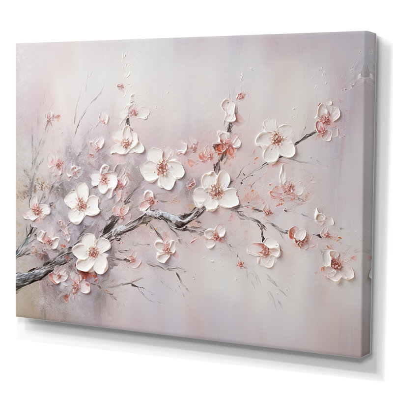 Rose et gris, fleur de cerisier, impression encadrée de fleurs roses, H 12 po x l 20 po, Toile tendue, Sans cadre