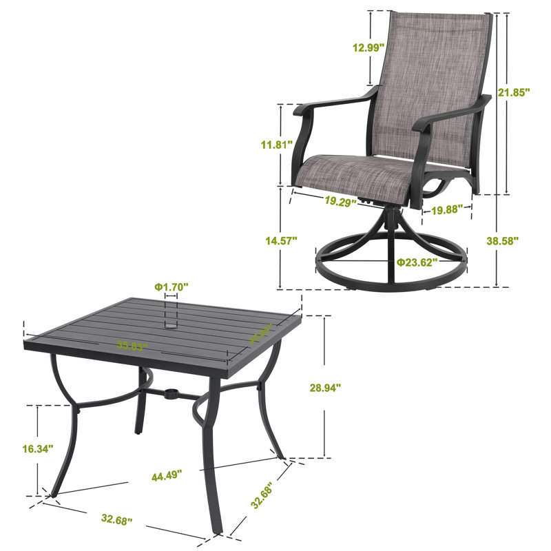 Patio 5-Piece Aluminum Dining Set with Textilene Swivel Chairs, 5 Pieces: Table, 4 Chairs
