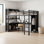Lit mezzanine en métal robuste avec garde-robe et bureau en L, lit mezzanine double avec cubes de rangement et tablettes, lit mezzanine robuste pour enfants, adolescents et adultes