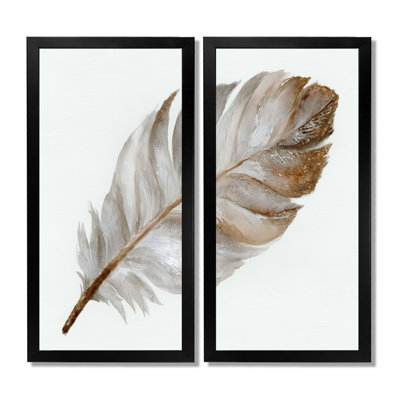 «Brown Watercolor Feather Elegance», art sur toile Glam Feather, art mural brun Glam 2 pièces