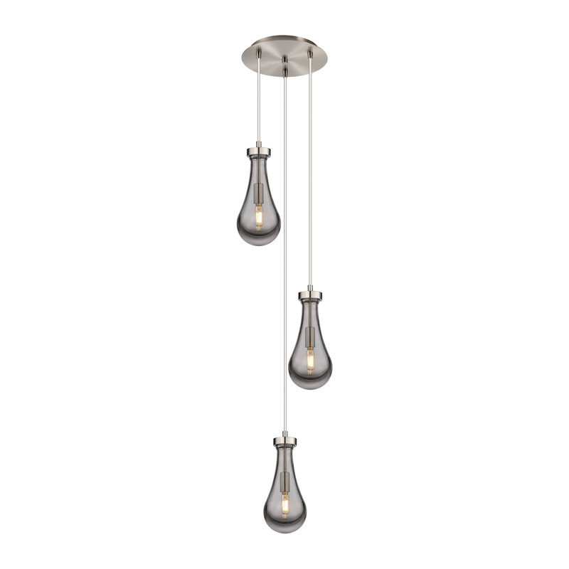 Luminaire suspendu grappe à 3 lumières Baysinger, Gris fumée clair, Nickel satiné brossé