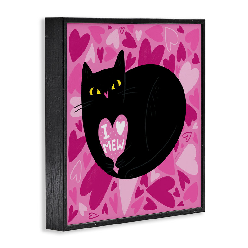«I Love Mew Black», art de la giclée encadrée par Leeza Hernandez, H 12 po x l 12 po, Giclée encadrée noir minuit