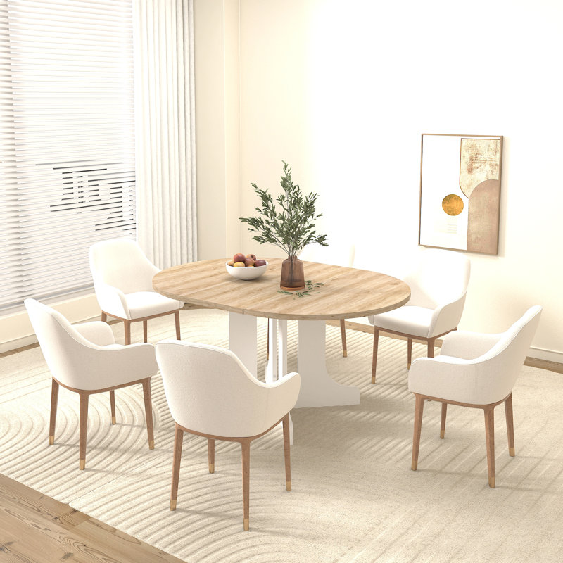 Table de salle à manger pour table de ferme ovale extensible 59 x 43 po, Naturel / Blanc