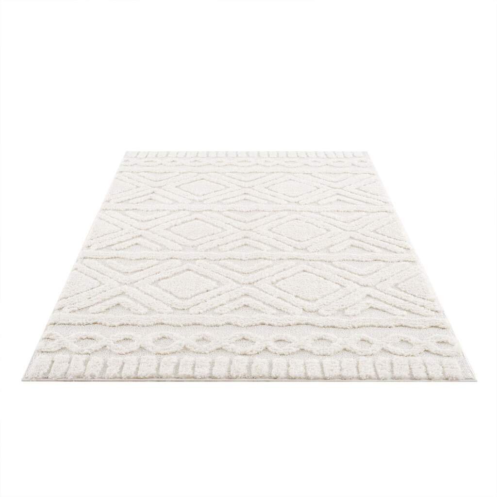 Teppich Focus 3382 Hochflor Boho Wohnzimmer Creme, Weiß Hochtief-Muster/ 3D-Effekt Rautenmuster Andreoni