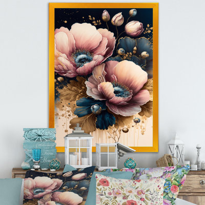 «Bold Pink and Blue Poppy Flowers I», impression sur toile