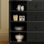 Buffet noir massif + bois manufacturé + verre