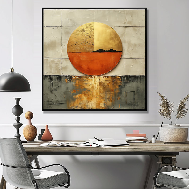 Or japonais, coucher de soleil sur un lac - Japon, art mural encadré, H 36 po x l 36 po, Cadre flottant noir