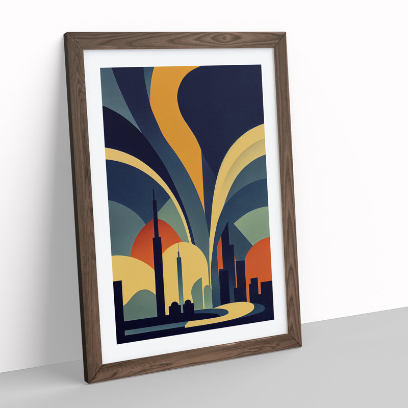 XV1022-707X Art Deco City Skyline No.4 - Single Picture Frame Print, 46cm H x 34cm W, Brown