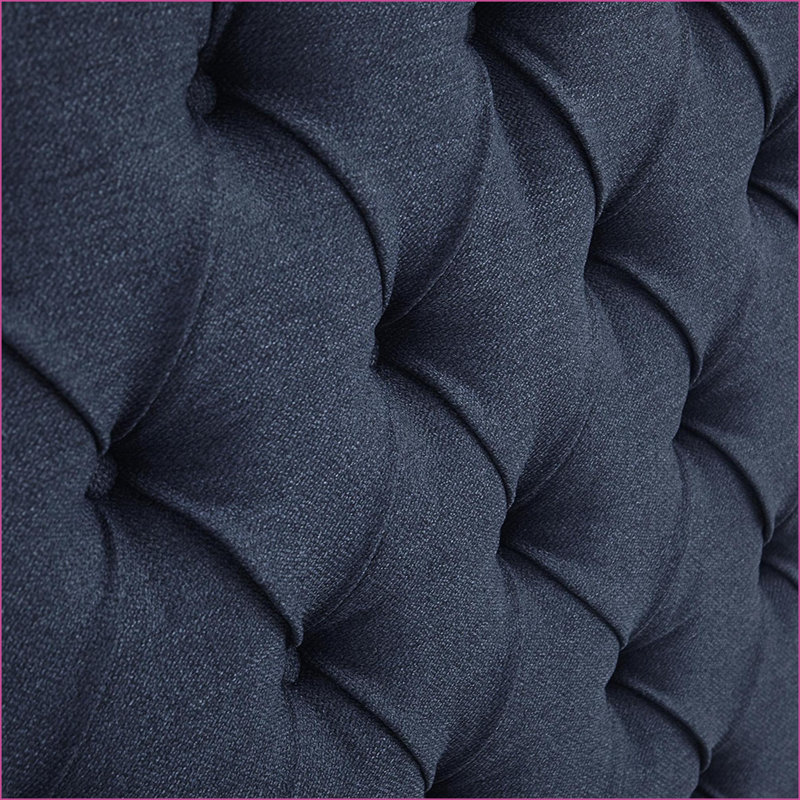 Queen Size Navy Upholstered Headboard with Button Tufting Wingback Adjustable Height Plywood Frame Metal Legs for Bedroom