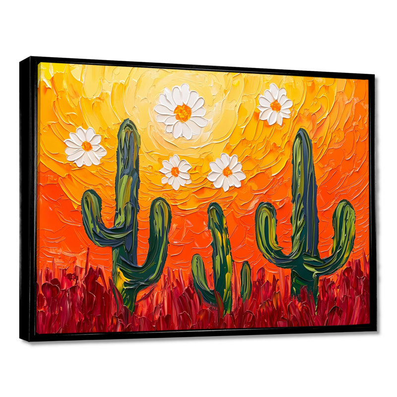 Joshua Tree Cactus Sunset Hues - Art mural imprimé cactus floral, H 30 po x l 40 po, Black
