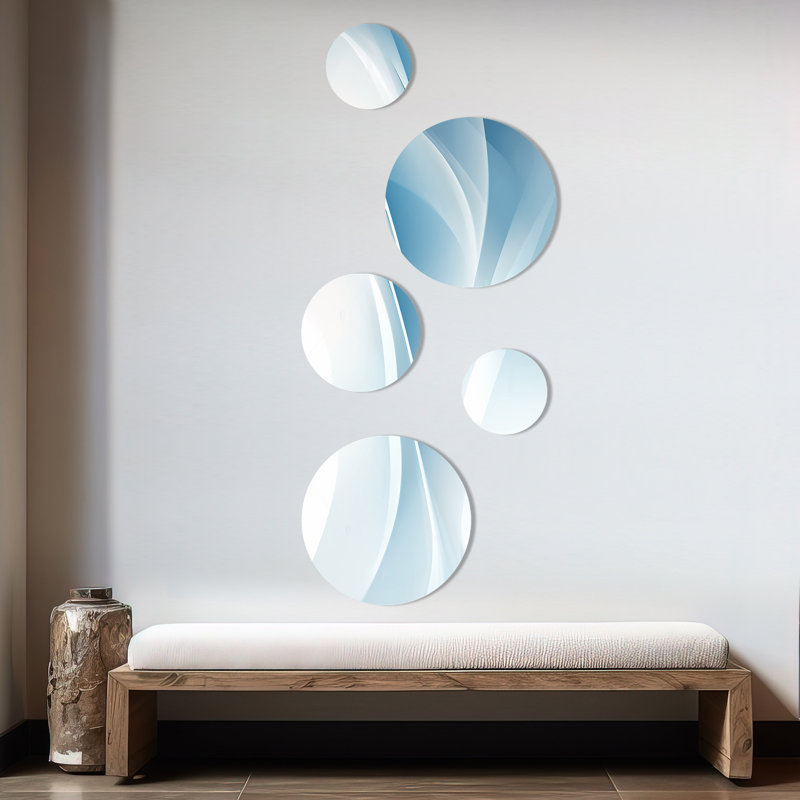 Bleu et blanc abstrait fractal Fusion IV - ensemble d'art mural rond fractal de 5