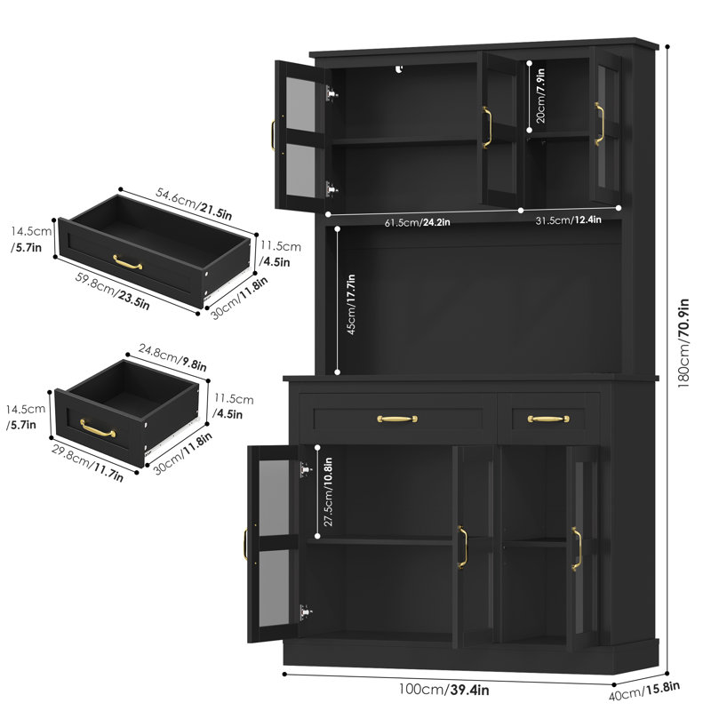 71''H LED Pantry with Charging Ports, Black