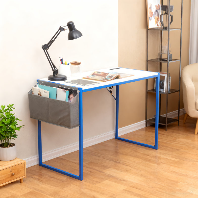 Parinita Study Desk – Sleek & Stylish Workstation for Small Spaces, 30" H x 39.4" W x 18.9" D, White/Blue