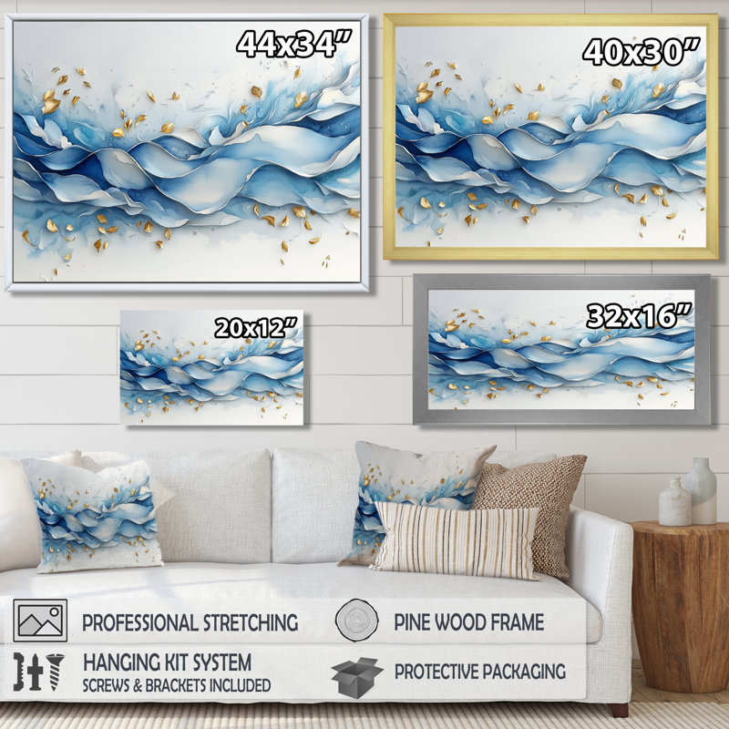 Art mural bleu fougères bleues et fougères, Reproduction encadrée d'une seule photo, H 30 po x l 40 po, Noir