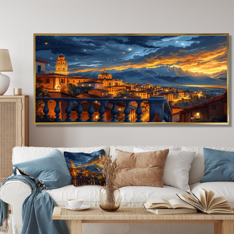 Décoration murale Chassidy - City Buildings, Toile avec cadre flottant or, H 28 po x l 60 po x P 1,5 po