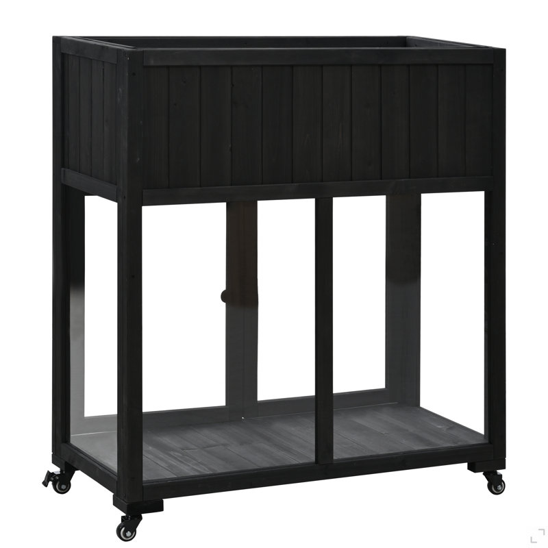 Patio 35.4''X17.7''X37.4'' Mini Wood Cold Frame, Compact 2 Doors Garden Greenhouse With Wheels, Raised Bed With Liner For Indoor Outdoor Use