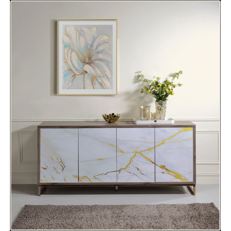 Console en marbre blanc avec finition chêne et champagne