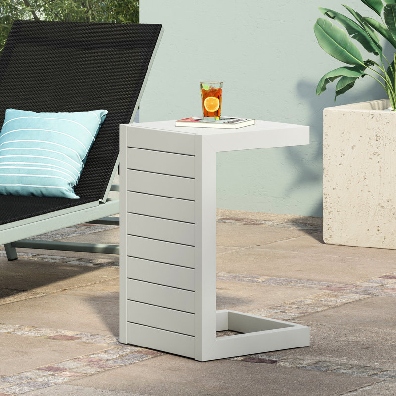 Table d'appoint grise avec structure en aluminium pour le plaisir extérieur - l 14,5 po x P 15 po H 24 po Structure légère à l'extérieur l 14,5 po P 15 po H 24 po