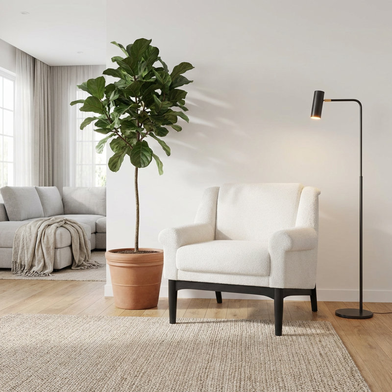 Chaise d'appoint moderne à accoudoirs évasés avec rembourrage confortable et pieds en bois massif