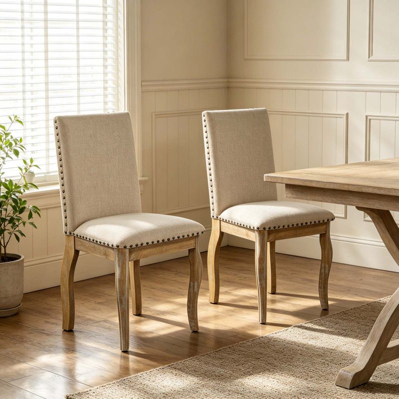 19.6'' H Fabric Upholstered Side Chair, Natural Wood Wash