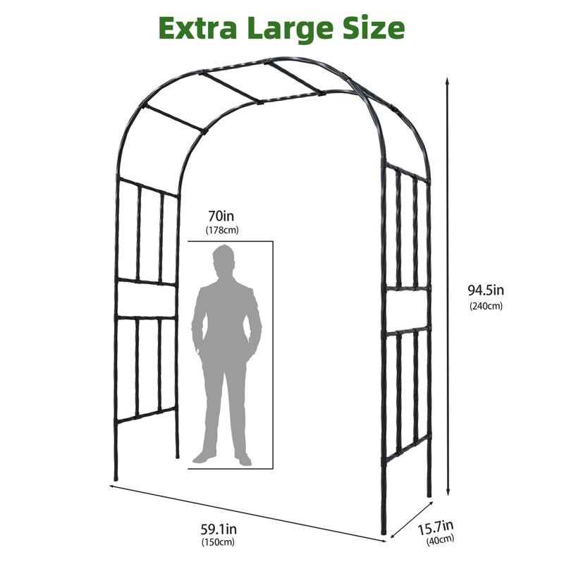 40cm D Steel Arbour in Black, 240cm H x 150cm W x 40cm D