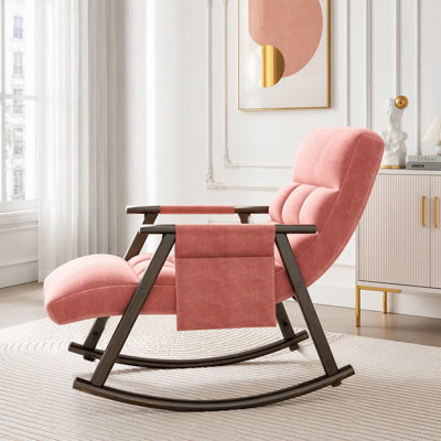 Chaise longue berçante pliante avec dossier réglable, repose-pieds et poches latérales