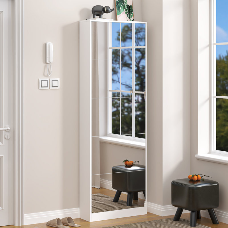 Modern Shoe Storage Cabinet with Mirror for Narrow Corridor and Entryway
