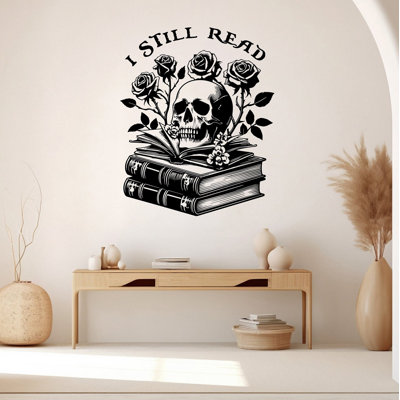 «I Still Read Book Skull», décalcomanies murales en vinyle pour bibliothèque