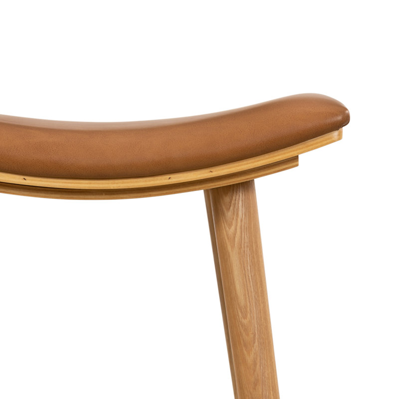 Union Wallis Belfast Solid Wood Stool, Bar Stool (30" Seat Height), Faux Leather - Sierra Butterscotch/Smoked Natural