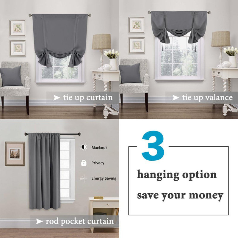 Rideaux isolants et isolants pour la cuisine, rideaux et passe-tringle 2 panneaux - l 42 po x L 63 po, Gris bleu