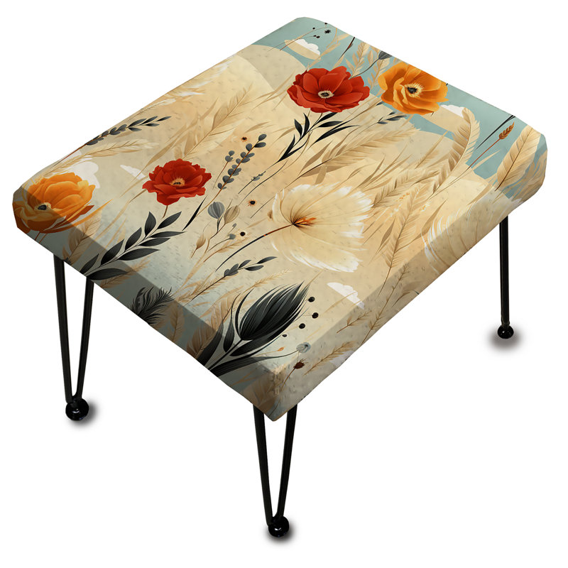 Beige fleurs de prairie Boho Motif IV - Repose-pieds rectangulaire floral
