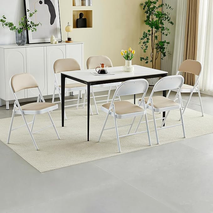 Texian Metal Office Folding Chairs Folding Chair (Set of 6), Beige