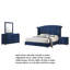 Ensemble de chambre pour très grand lit 4 pièces Giya, revêtement en velours bleu foncé capitonné classique-114566294-114566293