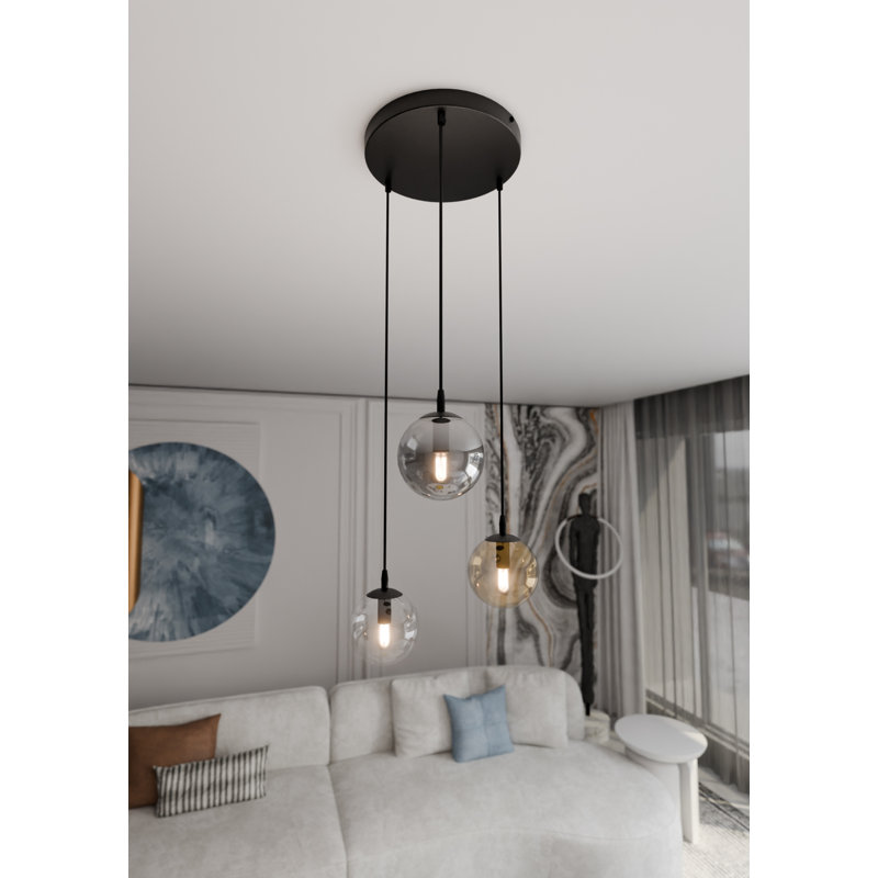 Harley 3 - Light Black Sphere Pendant, Graphite/Clear/Gold