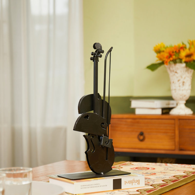 Sculpture de violon en métal faite à la main et peinte à la main, Noir, noir, noir, noir