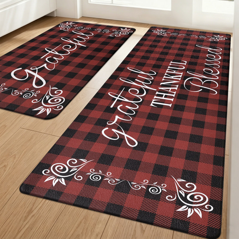 Anti-Fatigue Non-Skid Waterproof Kitchen Mat (Set of 2), Runner 18" x 30" + 18" x 48", Red/Black