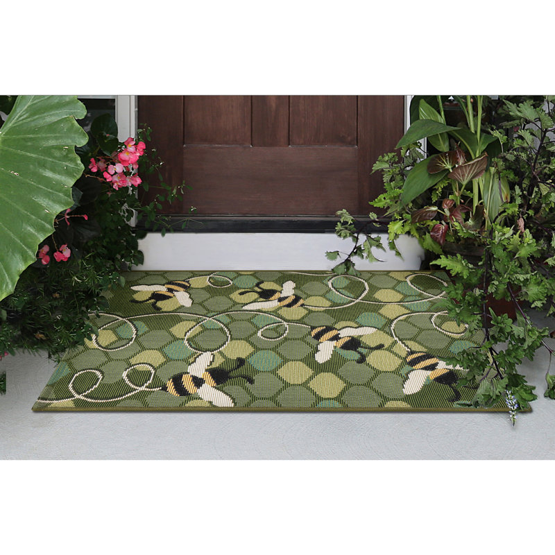 Gemmenne Synthetic Non-Skid Kitchen Mat, Rectangle 2'5" x 3'11", Green