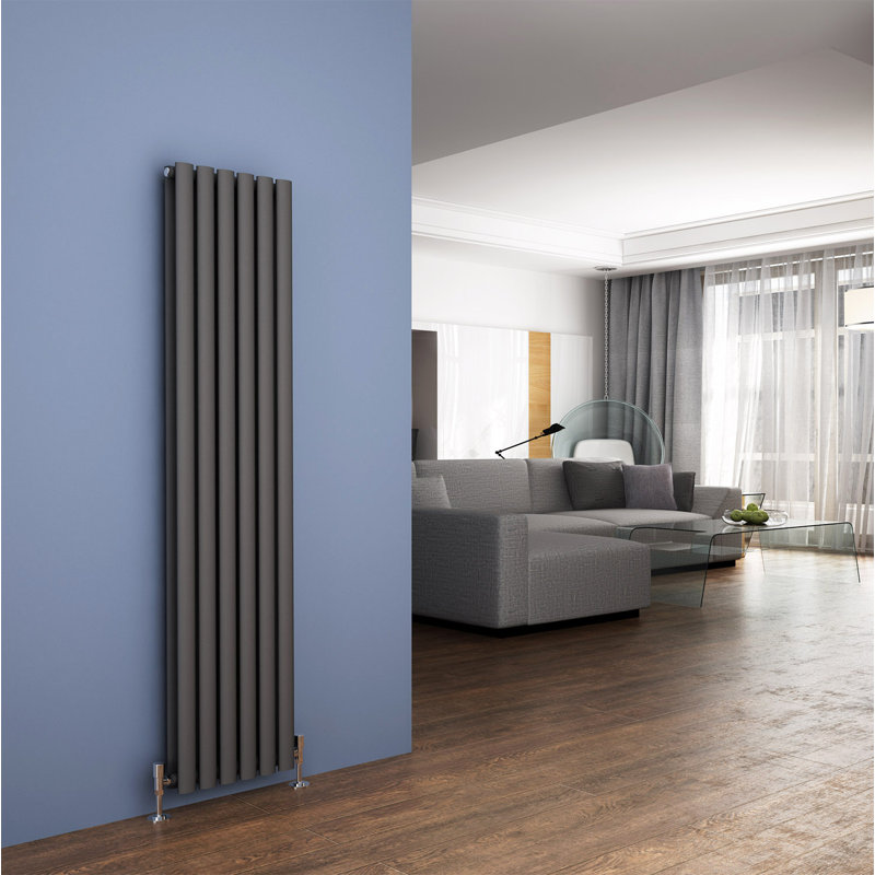 Liberty Vertical Oval Panel Radiator, Anthracite, 160cm H x 36cm W x 8.2cm D