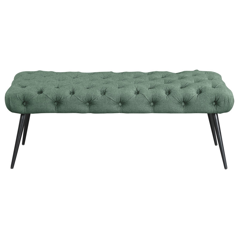 Ella Upholstered Tufted Bench Metal Legs Teal, Teal Green, Black
