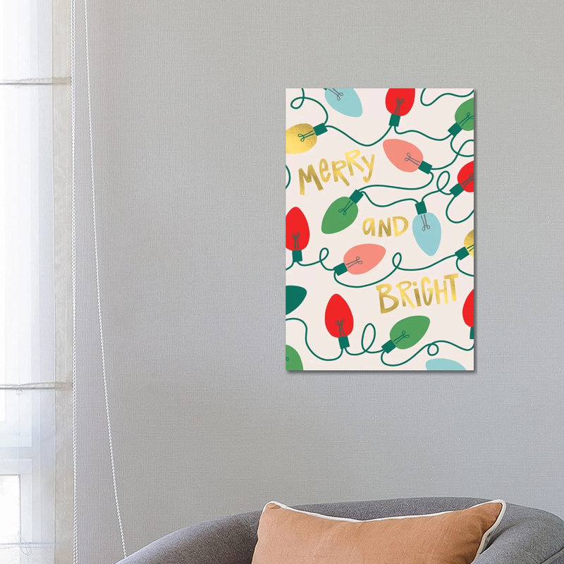 «Merry and Bright I» par Caroline Alfreds - impression d'art graphique, H 26 po x l 18 po x 1,5 po, Toile tendue