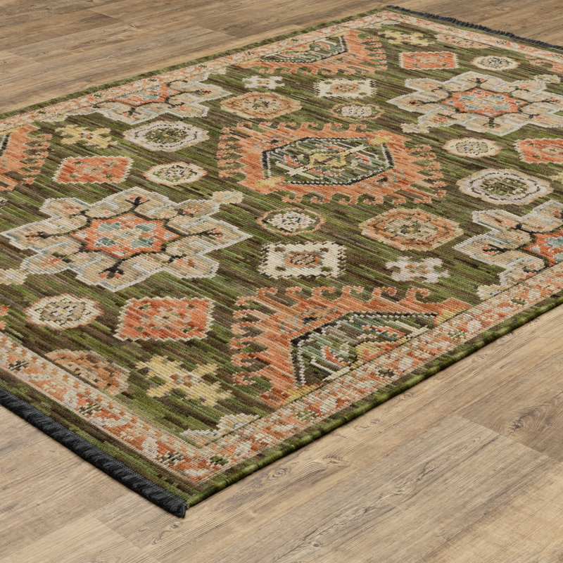Tapis vert / terre cuite Tincie, Rectangle 5 pi 3 po x 7 pi 6 po
