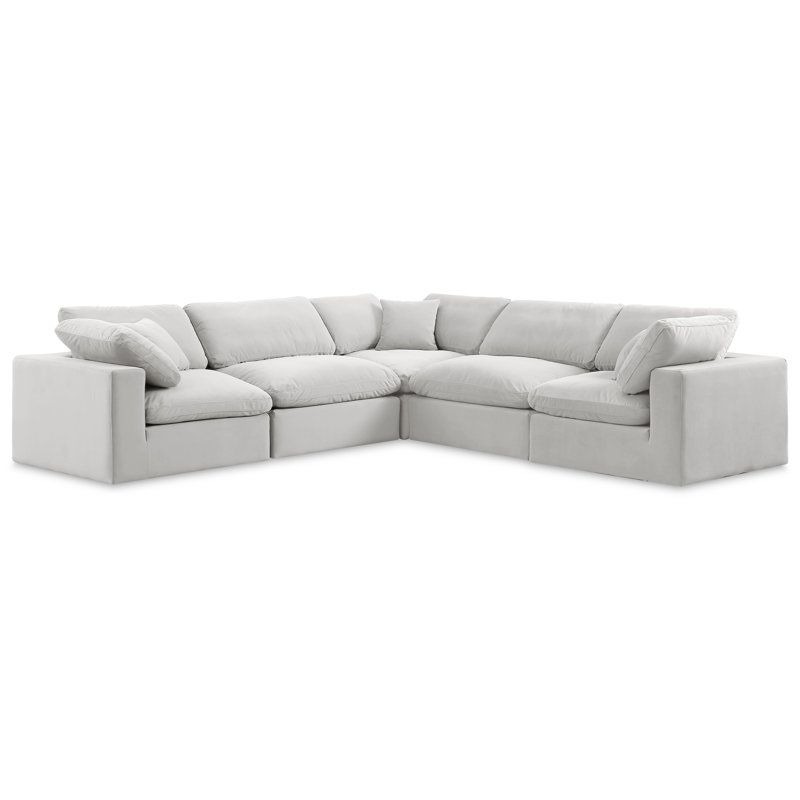 Isshak Velvet L-Shaped Sectional Reversible, Cream Velvet